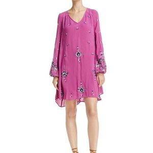 Free People Long Sleeve Embroidered Purple Dress